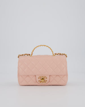 Chanel Pink Mini Rectangular Top Handle With Logo Detail Bag with Brushed Gold Hardware