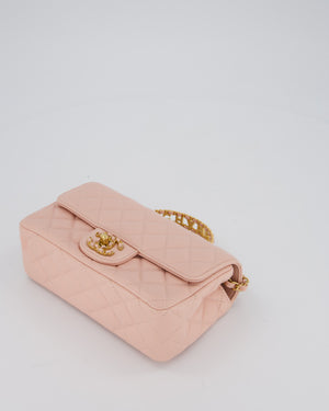 Chanel Pink Mini Rectangular Top Handle With Logo Detail Bag with Brushed Gold Hardware
