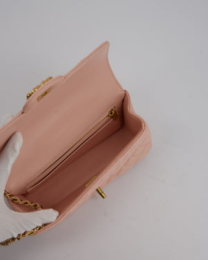 Chanel Pink Mini Rectangular Top Handle With Logo Detail Bag with Brushed Gold Hardware