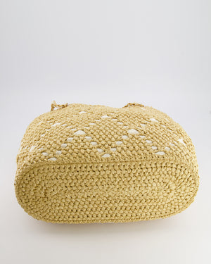 *HOT* Chanel Cruise 2025/26 Large Tote Bag in Woven Beige Raffia and White Grosgrain Ribbon with Brushed Gold Hardware