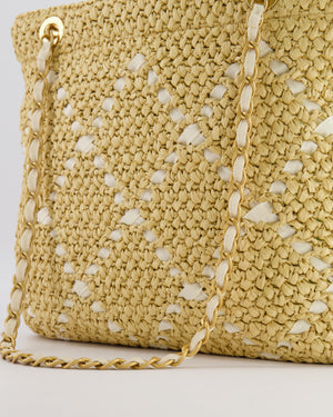 *HOT* Chanel Cruise 2025/26 Large Tote Bag in Woven Beige Raffia and White Grosgrain Ribbon with Brushed Gold Hardware