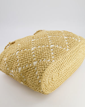 *HOT* Chanel Cruise 2025/26 Large Tote Bag in Woven Beige Raffia and White Grosgrain Ribbon with Brushed Gold Hardware