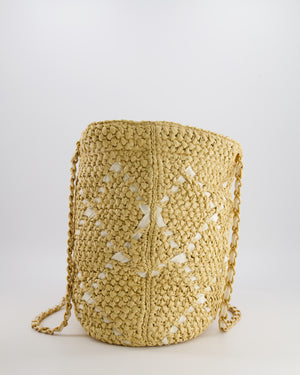 *HOT* Chanel Cruise 2025/26 Large Tote Bag in Woven Beige Raffia and White Grosgrain Ribbon with Brushed Gold Hardware