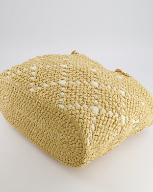 *HOT* Chanel Cruise 2025/26 Large Tote Bag in Woven Beige Raffia and White Grosgrain Ribbon with Brushed Gold Hardware
