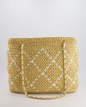 *HOT* Chanel Cruise 2025/26 Large Tote Bag in Woven Beige Raffia and White Grosgrain Ribbon with Brushed Gold Hardware