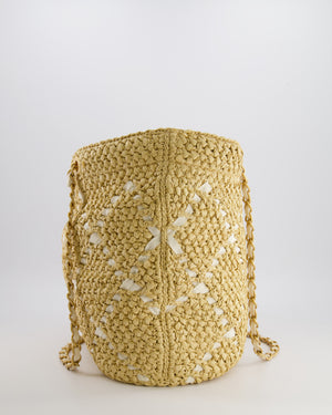 *HOT* Chanel Cruise 2025/26 Large Tote Bag in Woven Beige Raffia and White Grosgrain Ribbon with Brushed Gold Hardware