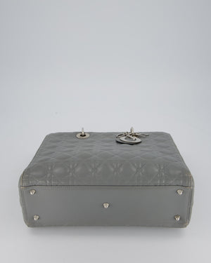 Christian Dior Grey Large Lady Dior Bag in Cannage Leather with Silver Hardware