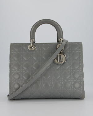 Christian Dior Grey Large Lady Dior Bag in Cannage Leather with Silver Hardware