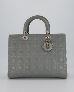 Christian Dior Grey Large Lady Dior Bag in Cannage Leather with Silver Hardware