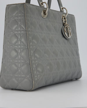 Christian Dior Grey Large Lady Dior Bag in Cannage Leather with Silver Hardware