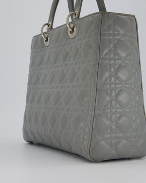 Christian Dior Grey Large Lady Dior Bag in Cannage Leather with Silver Hardware