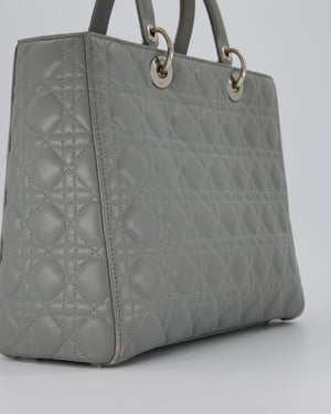 Christian Dior Grey Large Lady Dior Bag in Cannage Leather with Silver Hardware
