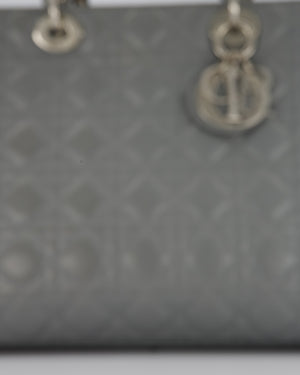 Christian Dior Grey Large Lady Dior Bag in Cannage Leather with Silver Hardware