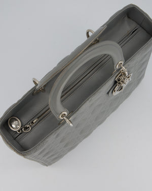 Christian Dior Grey Large Lady Dior Bag in Cannage Leather with Silver Hardware