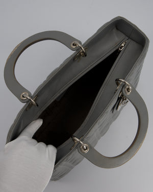 Christian Dior Grey Large Lady Dior Bag in Cannage Leather with Silver Hardware