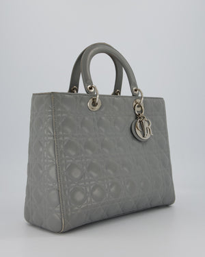 Christian Dior Grey Large Lady Dior Bag in Cannage Leather with Silver Hardware