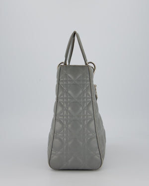 Christian Dior Grey Large Lady Dior Bag in Cannage Leather with Silver Hardware