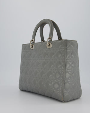 Christian Dior Grey Large Lady Dior Bag in Cannage Leather with Silver Hardware