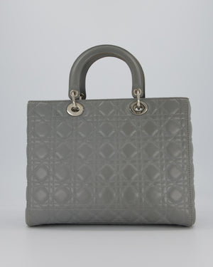 Christian Dior Grey Large Lady Dior Bag in Cannage Leather with Silver Hardware