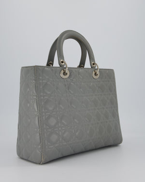 Christian Dior Grey Large Lady Dior Bag in Cannage Leather with Silver Hardware
