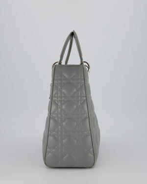 Christian Dior Grey Large Lady Dior Bag in Cannage Leather with Silver Hardware