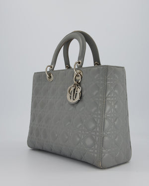 Christian Dior Grey Large Lady Dior Bag in Cannage Leather with Silver Hardware