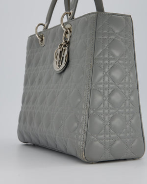 Christian Dior Grey Large Lady Dior Bag in Cannage Leather with Silver Hardware