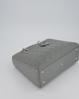 Christian Dior Grey Large Lady Dior Bag in Cannage Leather with Silver Hardware