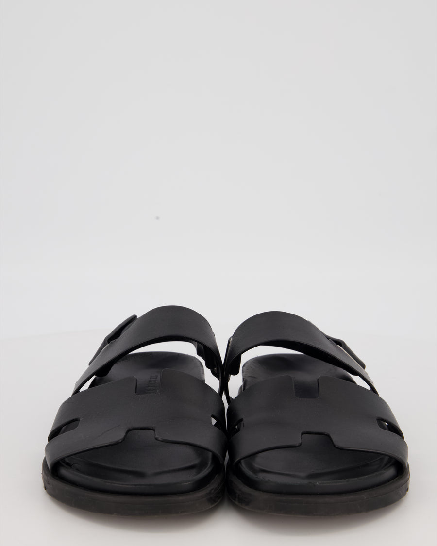 Hermès Genius Sandals in Noir Calfskin Leather Size EU 40.5