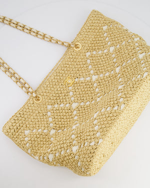 *HOT* Chanel Cruise 2025/26 Large Tote Bag in Woven Beige Raffia and White Grosgrain Ribbon with Brushed Gold Hardware