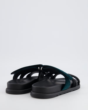 Hermès Chypre Sandals in Noir and Vert Mousse Velvet Size EU 37.5