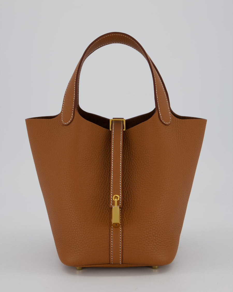Hermès Picotin 18 Lock Bag in Gold Taurillon Clemence Leather with Gold Hardware