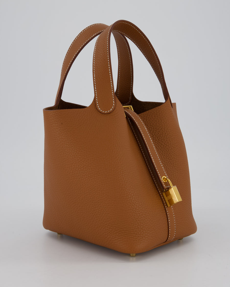 Hermès Picotin 18 Lock Bag in Gold Taurillon Clemence Leather with Gold Hardware