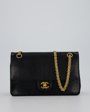*VERY RARE* Chanel Black Vintage Classic Flap Bag in Lizard Leather with 24K Gold Hardware