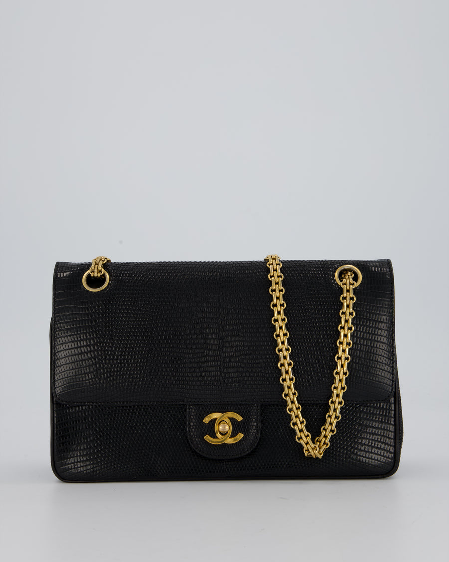 *VERY RARE* Chanel Black Vintage Classic Flap Bag in Lizard Leather with 24K Gold Hardware