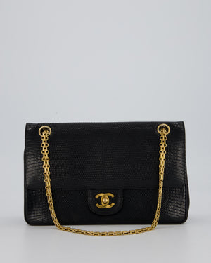 *VERY RARE* Chanel Black Vintage Classic Flap Bag in Lizard Leather with 24K Gold Hardware