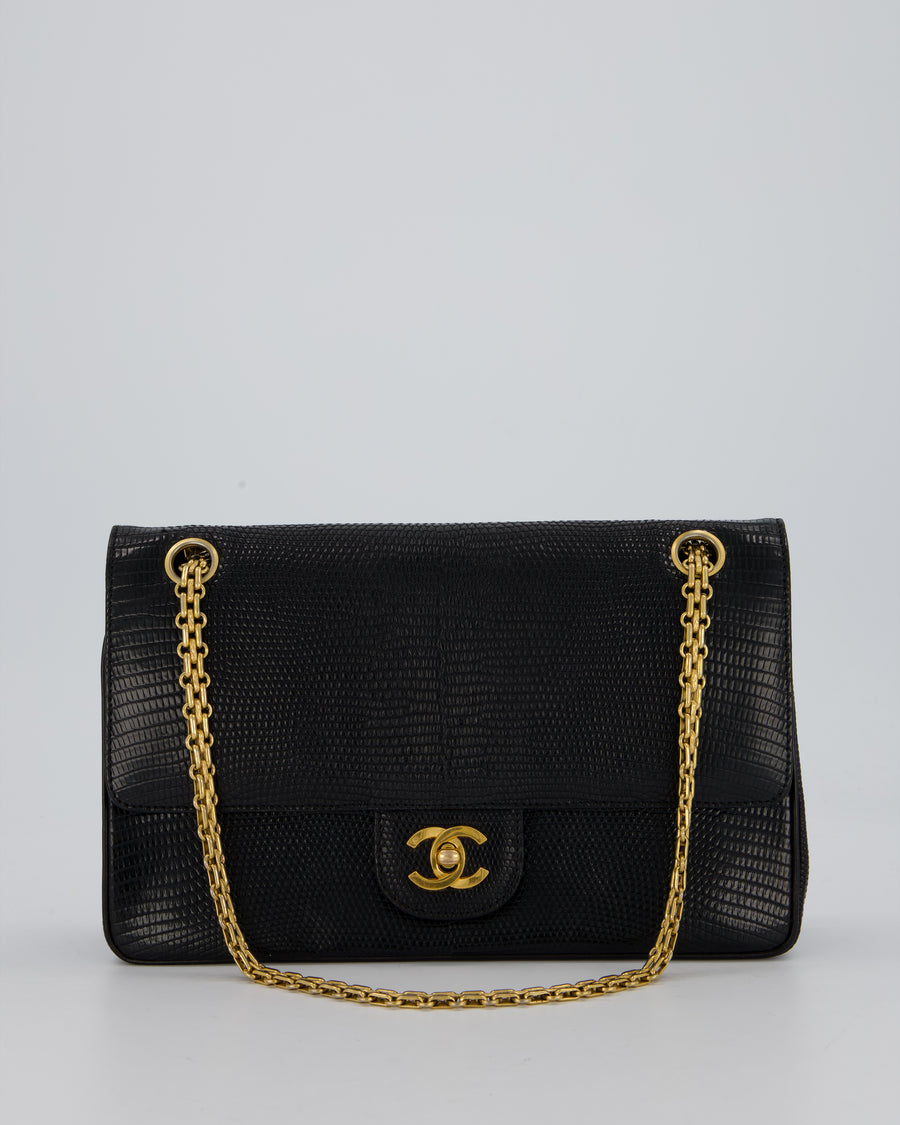 *VERY RARE* Chanel Black Vintage Classic Flap Bag in Lizard Leather with 24K Gold Hardware