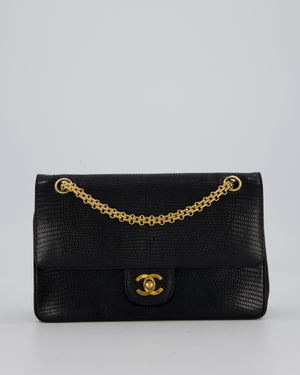 *VERY RARE* Chanel Black Vintage Classic Flap Bag in Lizard Leather with 24K Gold Hardware
