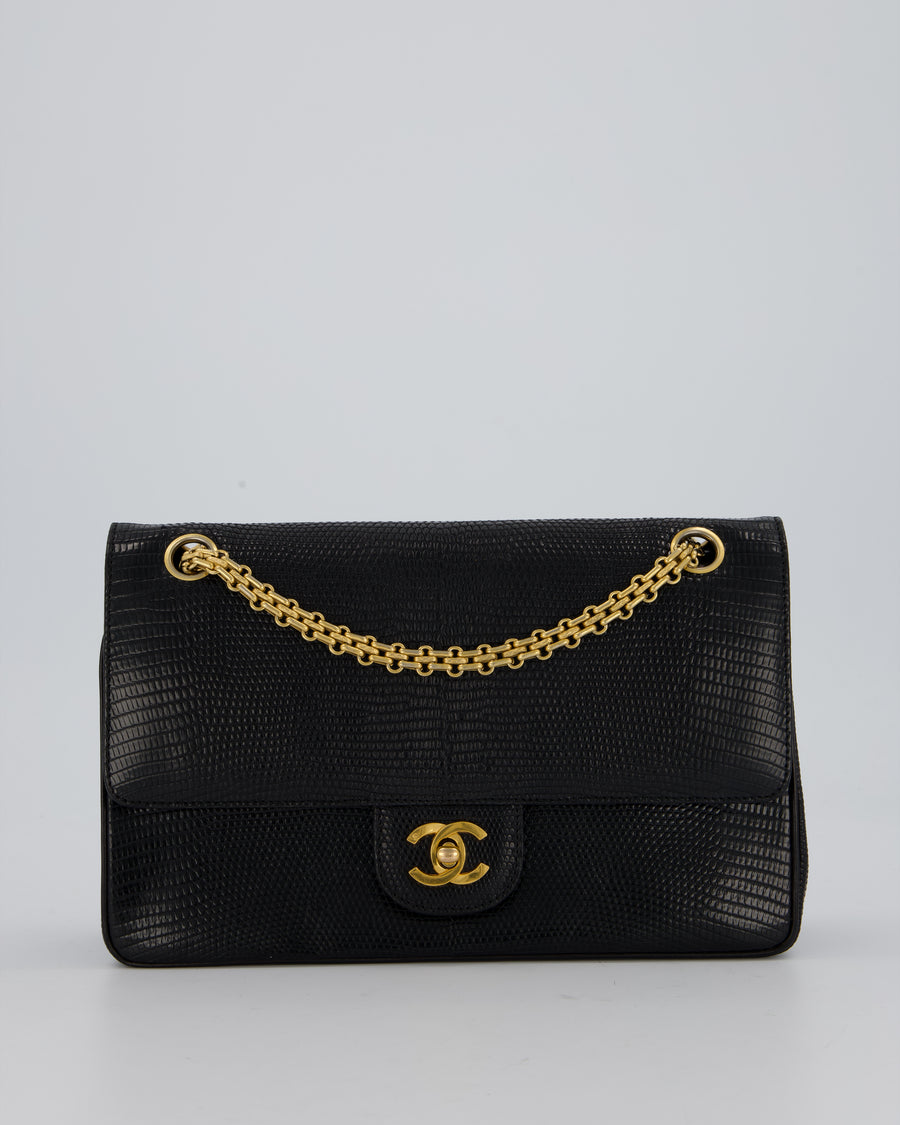 *VERY RARE* Chanel Black Vintage Classic Flap Bag in Lizard Leather with 24K Gold Hardware