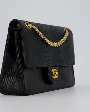 *VERY RARE* Chanel Black Vintage Classic Flap Bag in Lizard Leather with 24K Gold Hardware