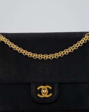 *VERY RARE* Chanel Black Vintage Classic Flap Bag in Lizard Leather with 24K Gold Hardware