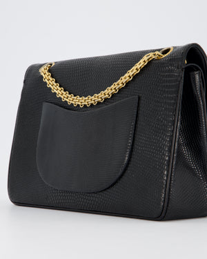 *VERY RARE* Chanel Black Vintage Classic Flap Bag in Lizard Leather with 24K Gold Hardware