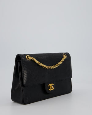 *VERY RARE* Chanel Black Vintage Classic Flap Bag in Lizard Leather with 24K Gold Hardware