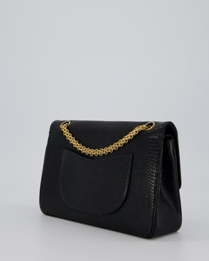 *VERY RARE* Chanel Black Vintage Classic Flap Bag in Lizard Leather with 24K Gold Hardware