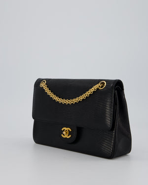 *VERY RARE* Chanel Black Vintage Classic Flap Bag in Lizard Leather with 24K Gold Hardware