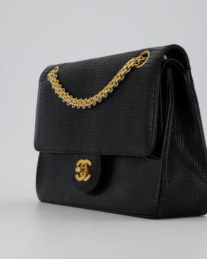 *VERY RARE* Chanel Black Vintage Classic Flap Bag in Lizard Leather with 24K Gold Hardware