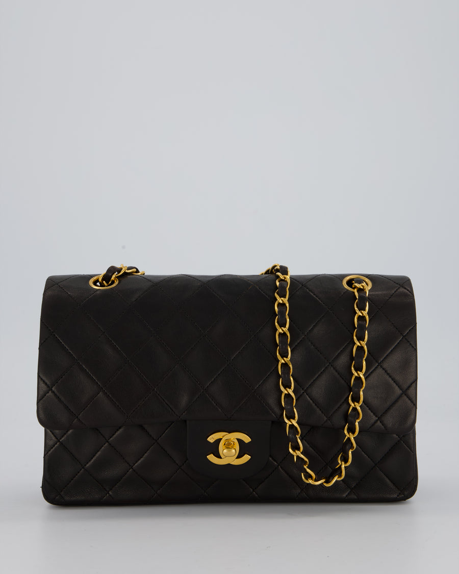 Chanel Vintage Black Medium Classic Double Flap Bag in Lambskin Leather with 24K Gold Hardware