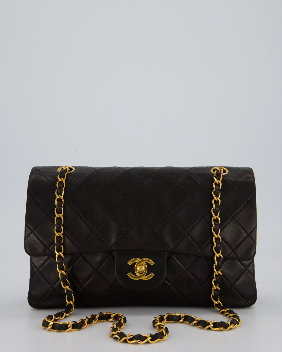 Chanel Vintage Black Medium Classic Double Flap Bag in Lambskin Leather with 24K Gold Hardware