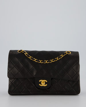 Chanel Vintage Black Medium Classic Double Flap Bag in Lambskin Leather with 24K Gold Hardware
