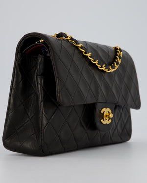 Chanel Vintage Black Medium Classic Double Flap Bag in Lambskin Leather with 24K Gold Hardware